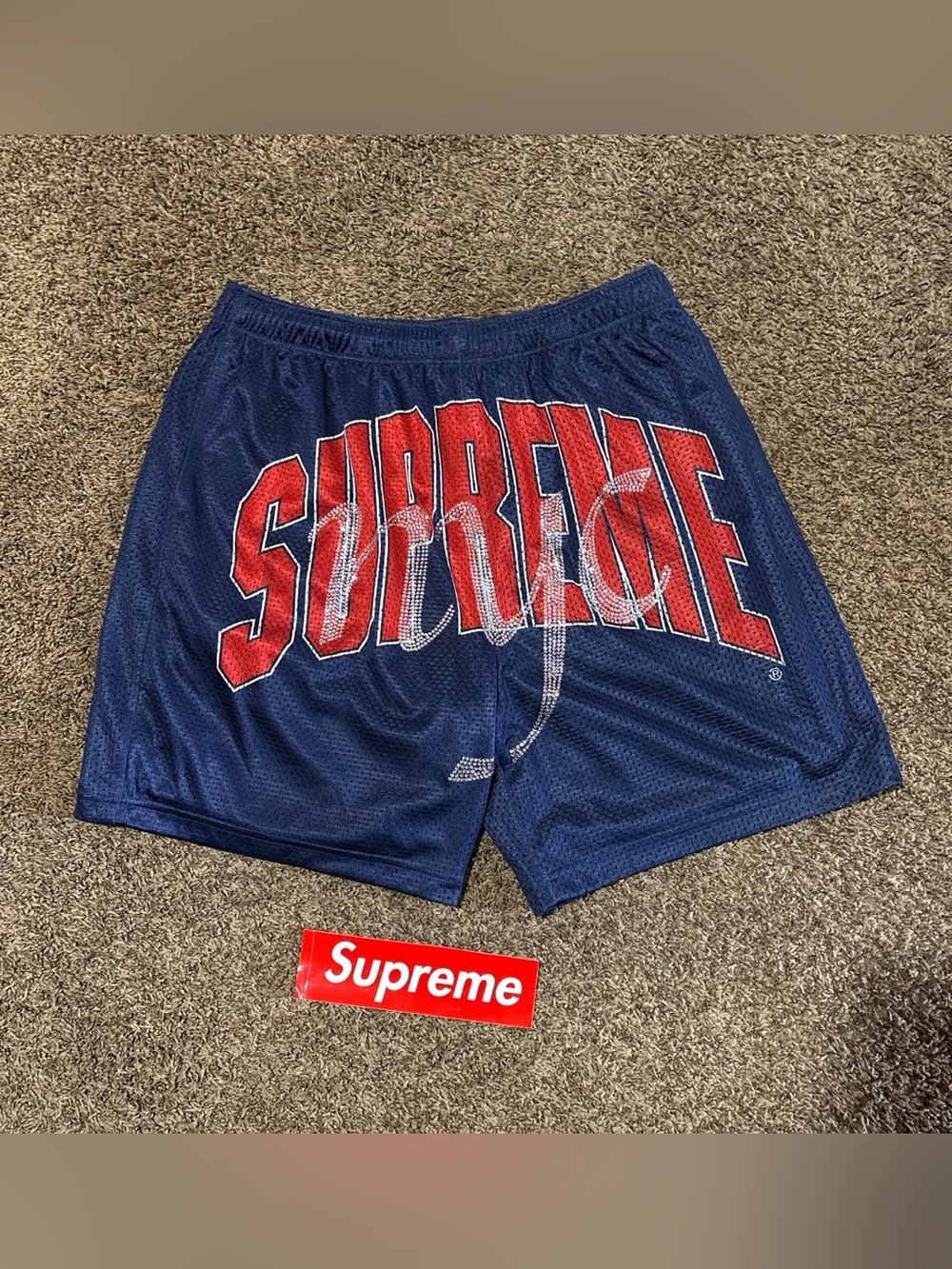 Supreme Rhinestone Mesh Shorts in navy